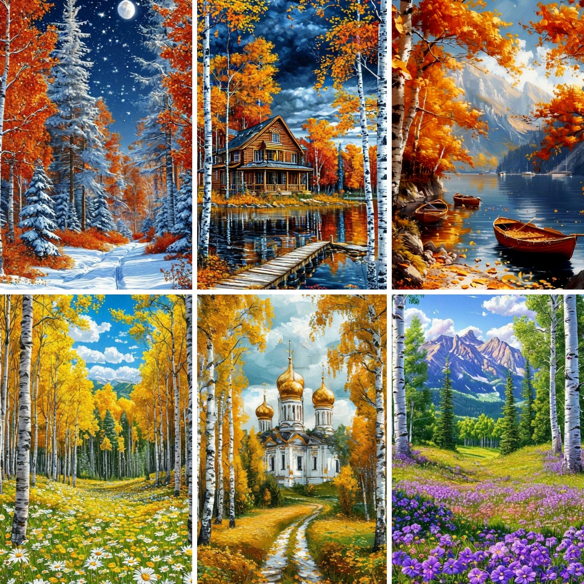 Art And Craft Autumn - 자작나무 숲 예술, 다이아몬드 그림 예술