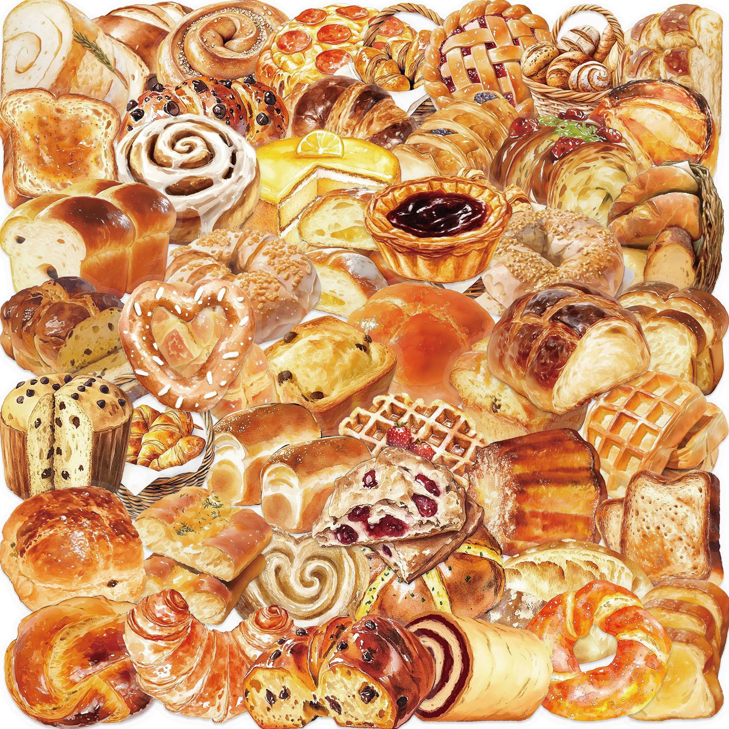 Art Craft Bakery - 50Pcs 미적 베이커리 스티커 세트 수채화
