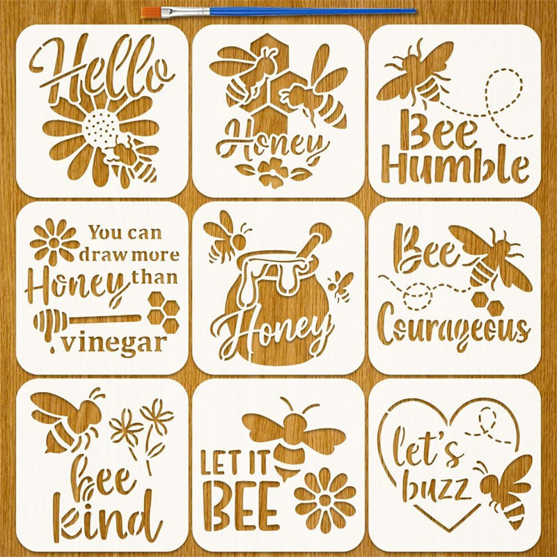 Art Craft Quotes - 9Pcs 인용문 꿀벌 꿀 스텐실 PET