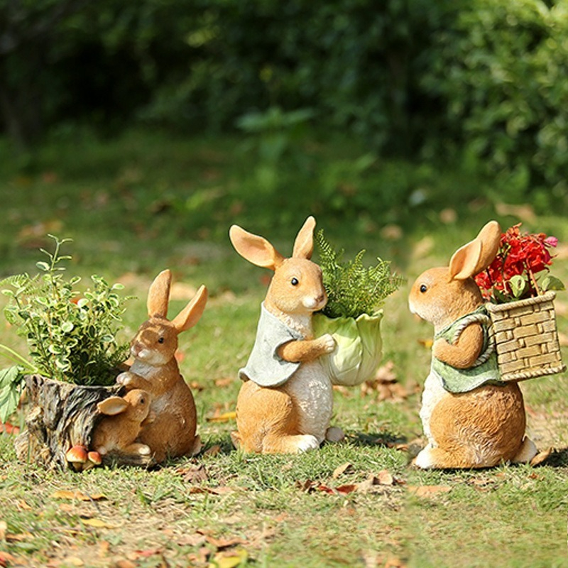 야외 정원 장식품 토끼 가족 레진 공예품 동물 피규어  - Art Craft Rabbit 리뷰 및 가격