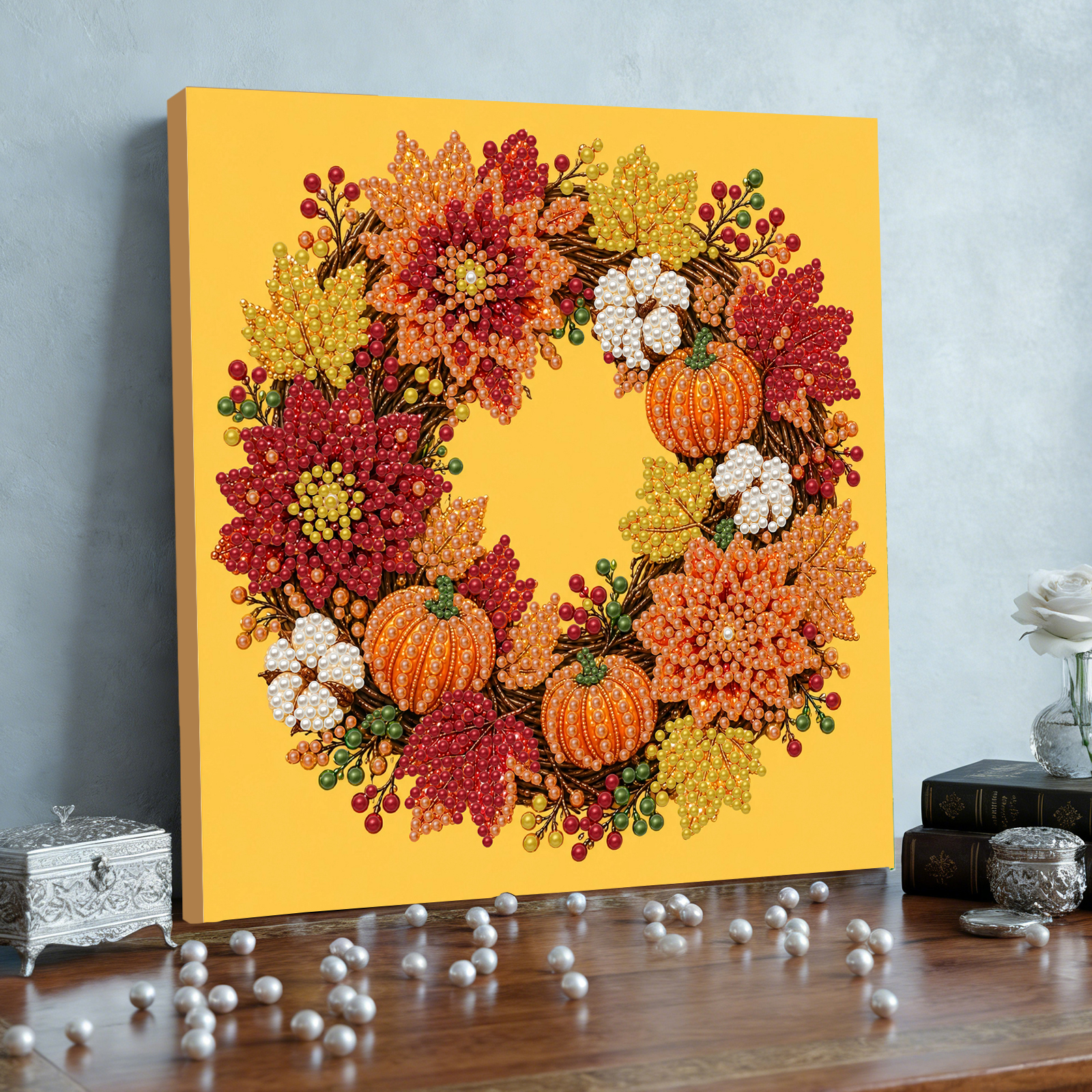 가을 단풍잎 화환 DIY 진주 페인팅 키트 자가 접착식 - Art And Craft Autumn 리뷰 및 가격