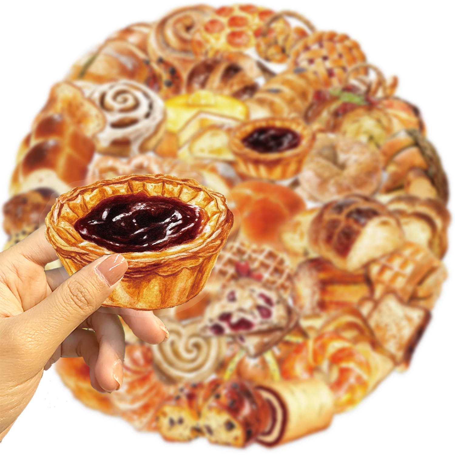 50Pcs 미적 베이커리 스티커 세트 수채화 빵 & 페 - Art Craft Bakery 리뷰 및 가격