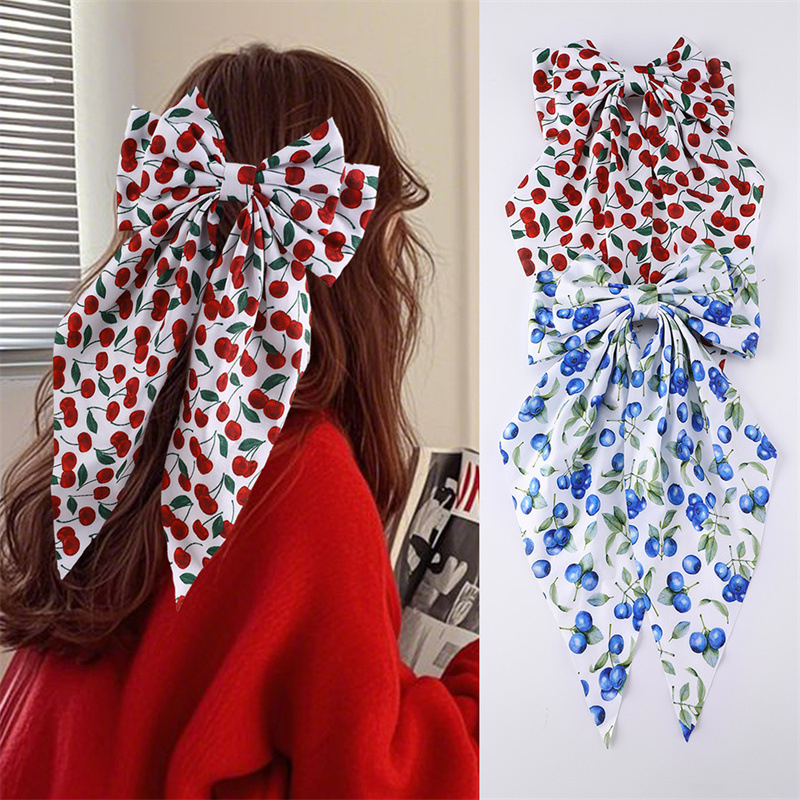 이중 레이어 리본 체리 블루베리 타이다이 원단 헤어핀  - Silk Painting Dye 리뷰 및 가격